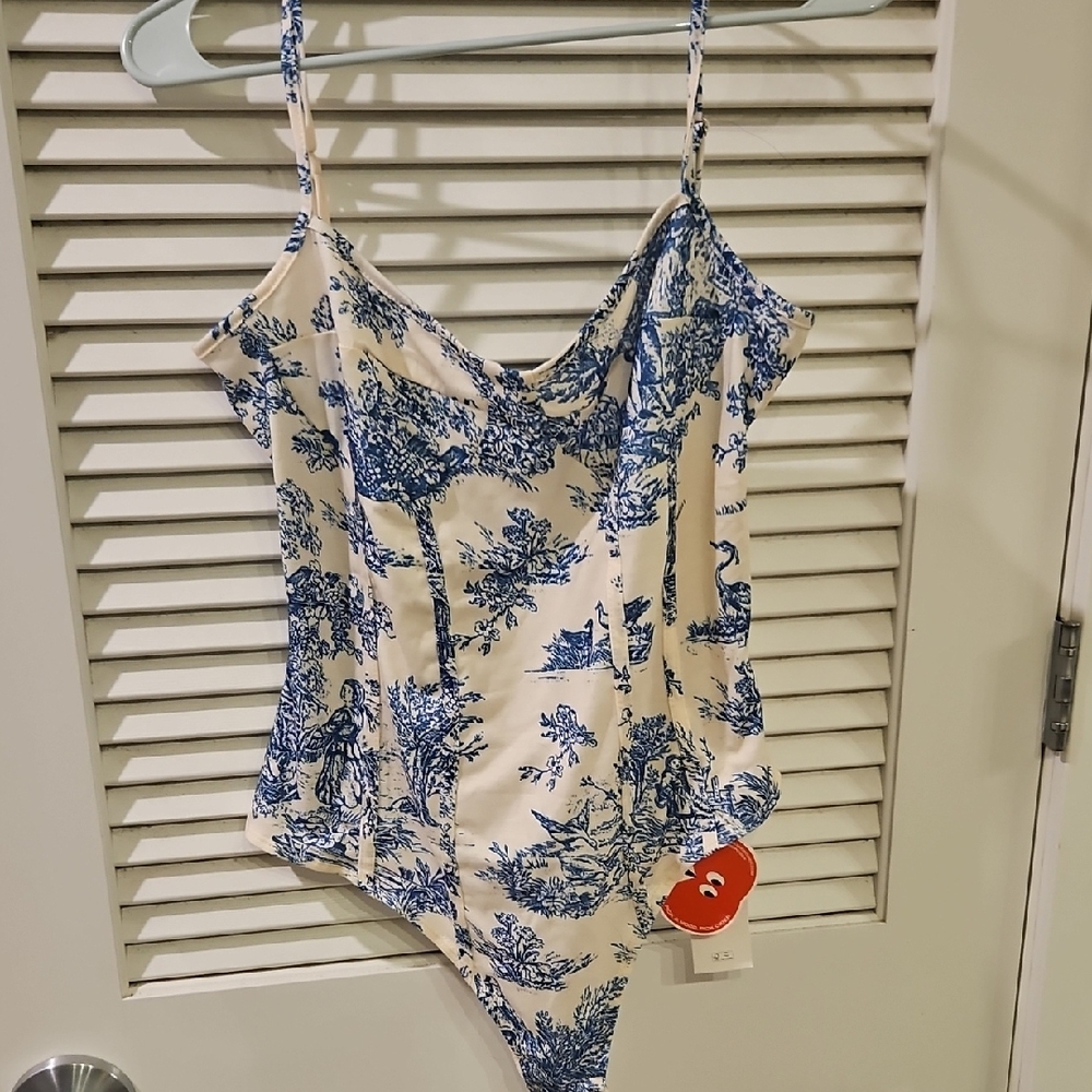 Blue and Cream Toile Print Bodysuit